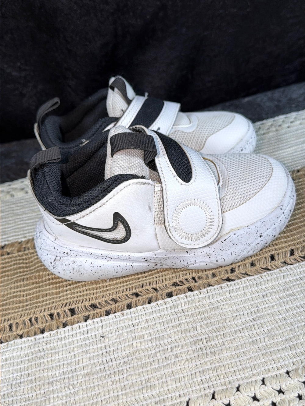 Nike Kids White and Black Velcro Athletic Sneakers